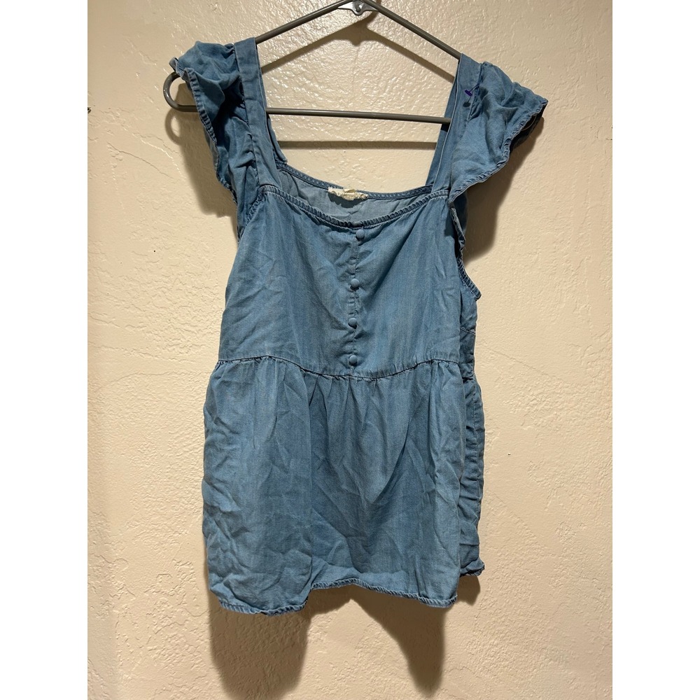 Blu Pepper Womens Light Wash Chambray Ruffle Sleeve Babydoll Blouse Top Medium‎